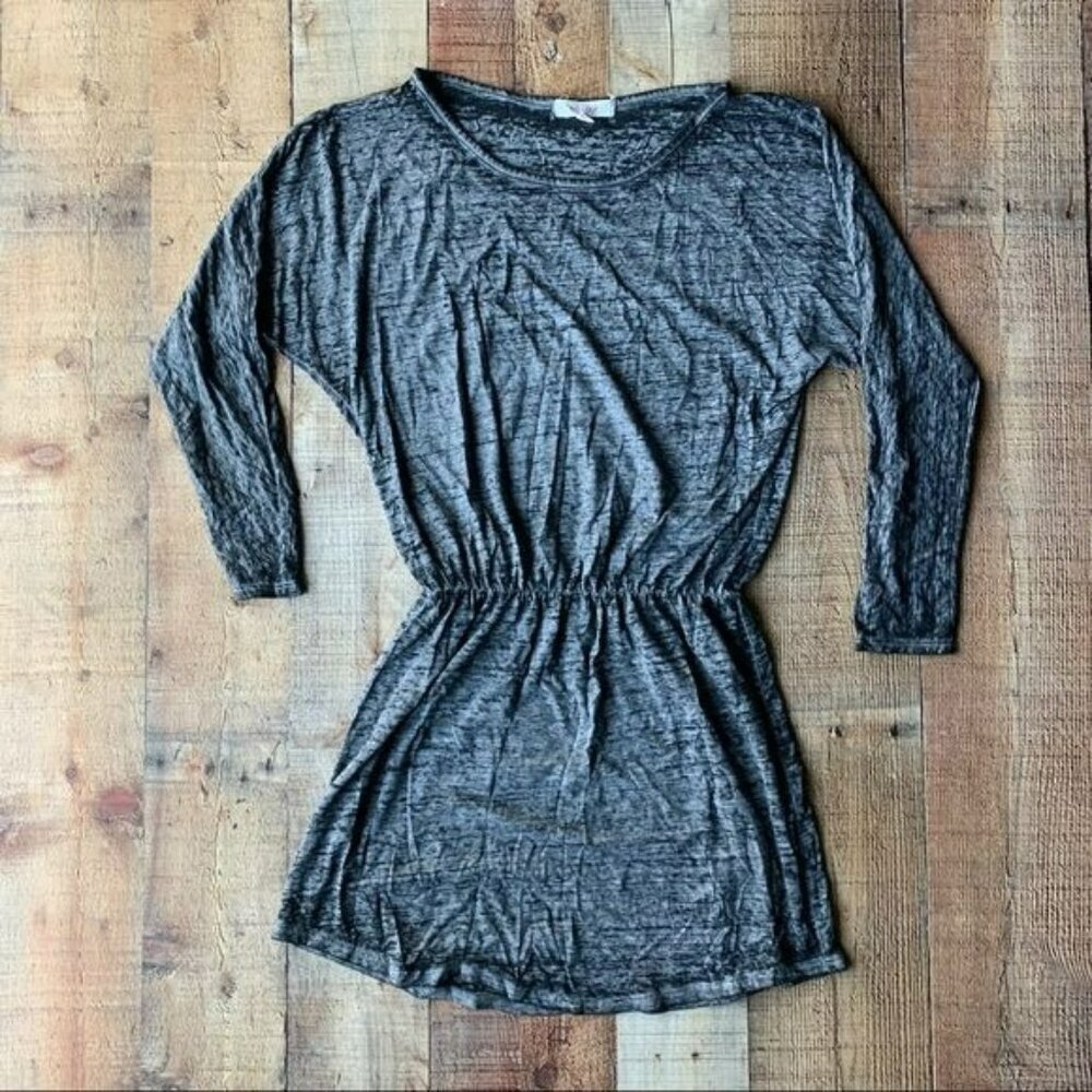 Solow dolman sleeve black and gray marble long sleeve ruched waist mini dress